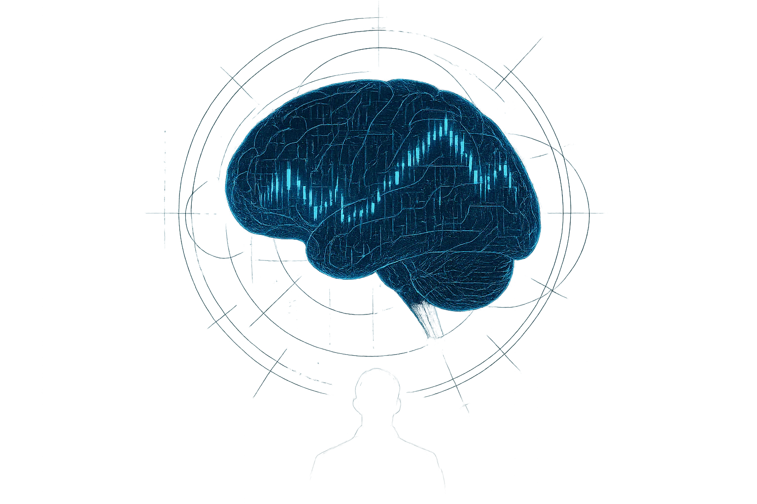 Brain with trading chart visualization